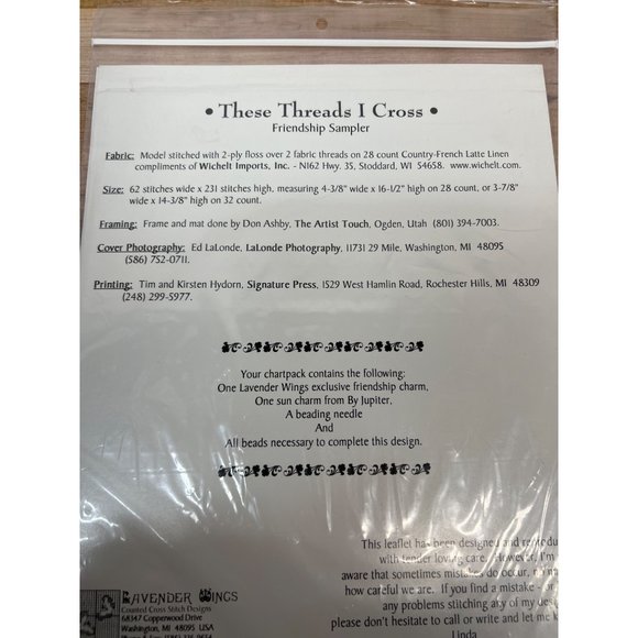 Counted Cross Stitch Kit Lavender Wings These Threads I Cross Friendship Sampler - Picture 4 of 4